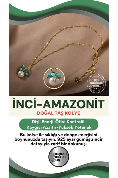OSMANLI DEĞERLİ TAŞ Inci-amazonit Doğal Taş Gümüş Kolye