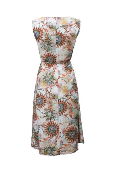 Sezgi Tekin Embroidery Detail Patterned Orange Dress