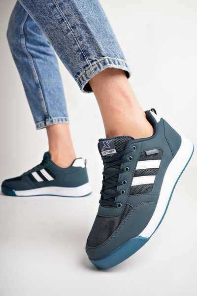 Zerenyus X24 Ortopedik Taban Çizgili Unisex Yazlık Petrol Rengi Spor Ayakkabı
