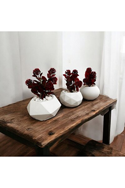 etxShop Mini Concrete Flower Pot Set of 3 Artificial Flower Table Top Decorative Flower