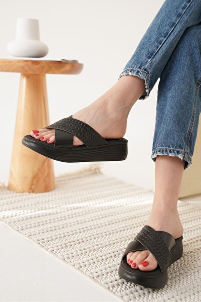 Zerenyus Fayn Premium Black Braided Genuine Leather Slippers