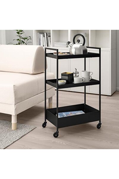 IKEA 3 Katlı Servis Arabası Siyah Renk 50.5x30x83 cm Düzenleyici Raf Ünitesi Çelik