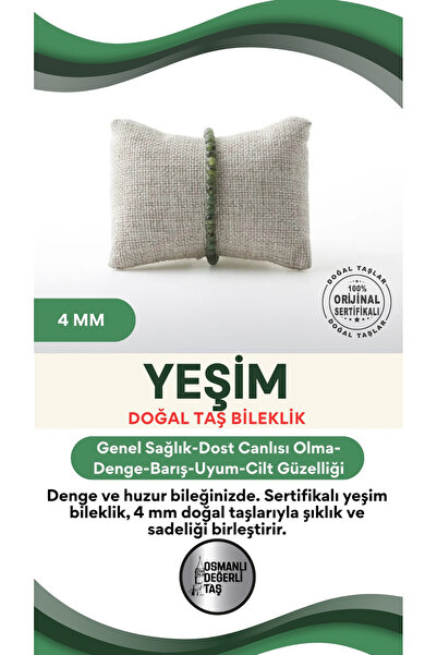 OSMANLI DEĞERLİ TAŞ Sertifikalı Yeşim Doğaltaş Bileklik 4 Mm, B961