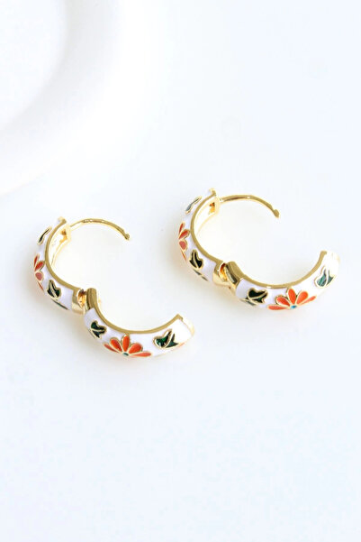Leo'Stone Enameled Colorful Flower Hoop Design Does Not Tarnish Does Not Lose Color Women's Steel Earrings