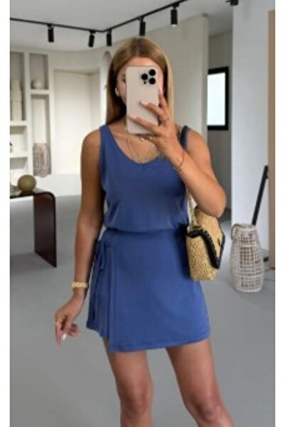 Sezgi Tekin Fusta scurtă modal indigo cu detaliu de șireturi