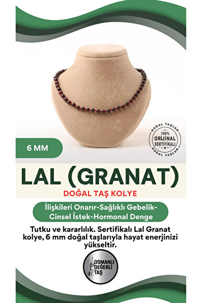 OSMANLI DEĞERLİ TAŞ Sertifikalı Lal Granat Doğaltaş Kolye 6 Mm, M576