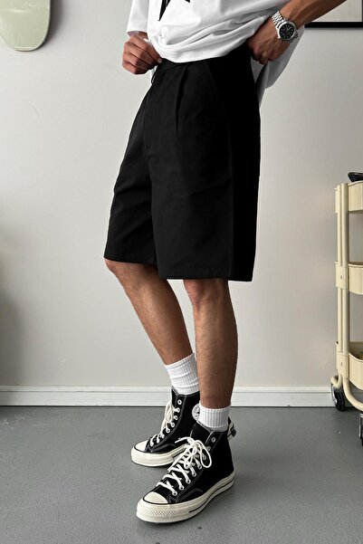 Flaw Wear Gabardine Fabric Black Basic Shorts