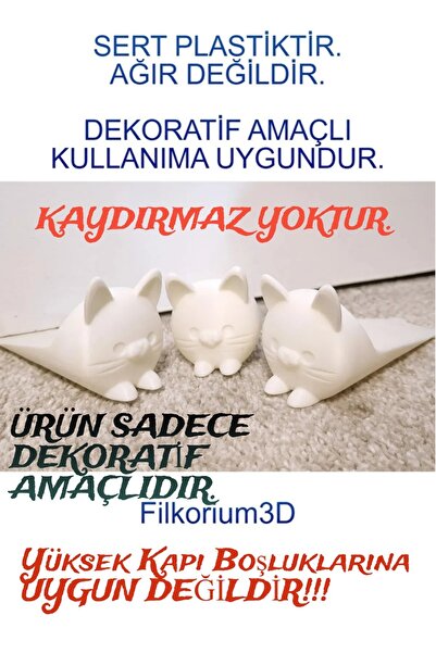 Filkorium3D Kedi Kapı Stoper 3'lü Set | Şirin, Güvenilir ve İşlevsel Kapı Tutucu | Beyaz plastik