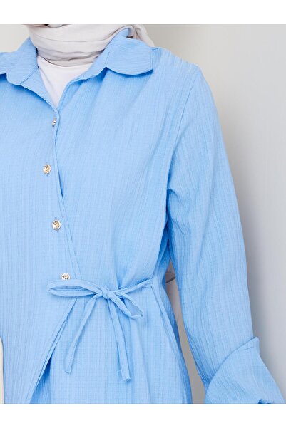 Hb Harma Time Butik Women's Belted Buttoned Strawberry Fabric Blue Double Suit