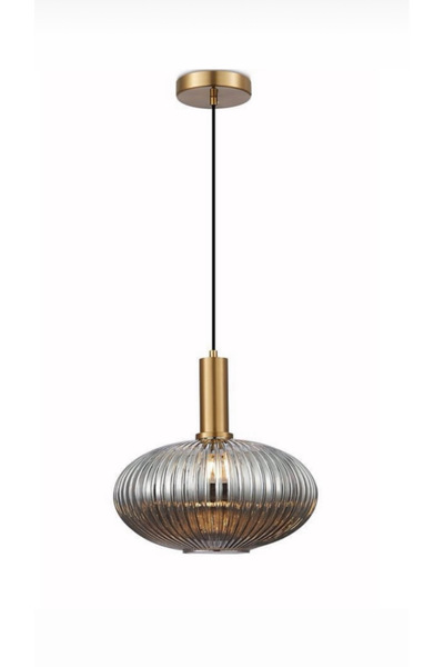 Muga Lux Cam Füme Rengi Tekli Avize Eskitme Başlık Salon Mutfak Antre Cafe Re...