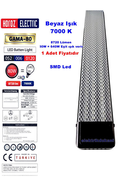 Horoz Gama 120cm 80W Prizma Led Bant Armatür SİYAH 7000K Beyaz Işık
