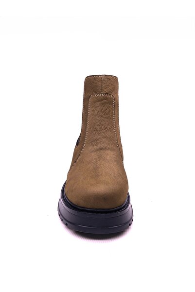 DONDUK Kadın Hakiki Gerçek Nubuk Deri Lastikli Chelsea Kısa Tütün Kahve Bot