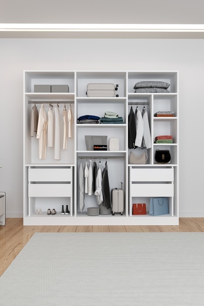 AEKA Ae-2116 Kale Aynalı Beyaz, 6 Kapaklı Gardırop, 13 Raflı, 3 Askılıklı 180 Cm Dolap