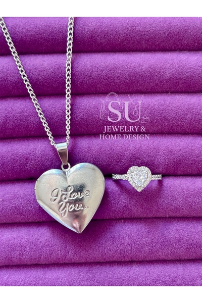 ACQUA BELLA İçi Açılabilen Kapaklı Fotograf Koyulabilen Çelik Kararmaz Gümüş Kolye Ve Yüzük Set Hediyelik