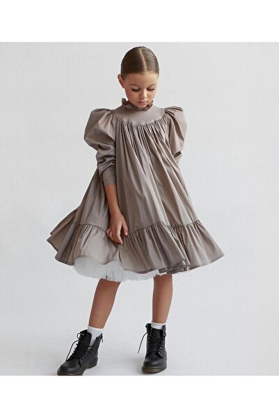 Da&Mira Kız Çocuk Bej Renk Doğum Günü Parti Özel Gün Elbisesi