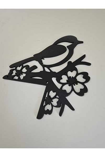 Karenza Home Kapı Üstü Süsü Dekoratif Kuş ve Çiçek Desenli Ahşap Kapı Süsü Ev Dekorasyonu - Siyah | Karenza Home