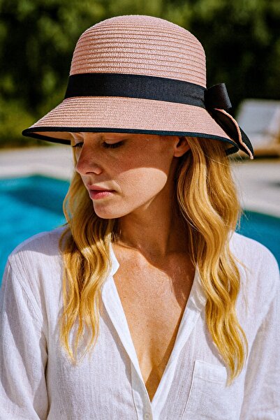 LAGRANZE قبعة القش القوس المرأة