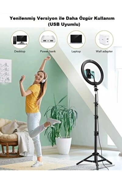 gaman 10 Inç Ring Light 3 Renk Işıklı Youtuber Led Işıklı 2.1 Metre Tripod Se...
