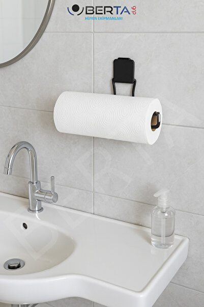 Berta Hijyen Kare Yapışkanlı Siyah Kağıt Rulo Havluluk Peçetelik Banyo Askısı - DELMEYE SON! YAPIŞKANLI