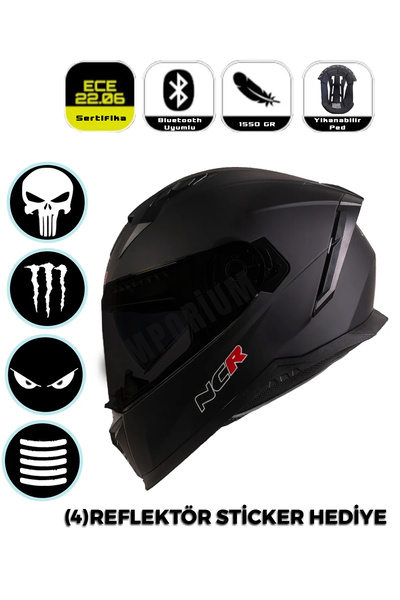 Emporium Ncr Stream Kapalı Mat Siyah Kask Siyah Vizörlü (ECE-06)