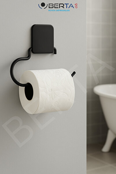 Berta Hijyen Kare Yapışkanlı Siyah Kapaksız Tuvalet Kağıtlığı Wc Kağıtlık Tutucu - Delmeye Son!