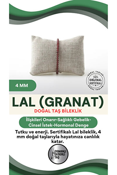 OSMANLI DEĞERLİ TAŞ Sertifikalı Lal Doğaltaş Bileklik 4 Mm, B973