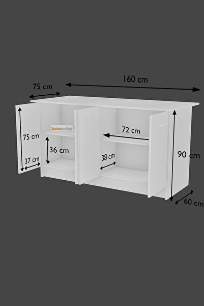 AEKA AE-2040 Vera Mutfak Adası Bar Masası Yemek Masası Dolaplı, Beyaz/S.MERMER Raflı, Çok Amaçlı 160 cm