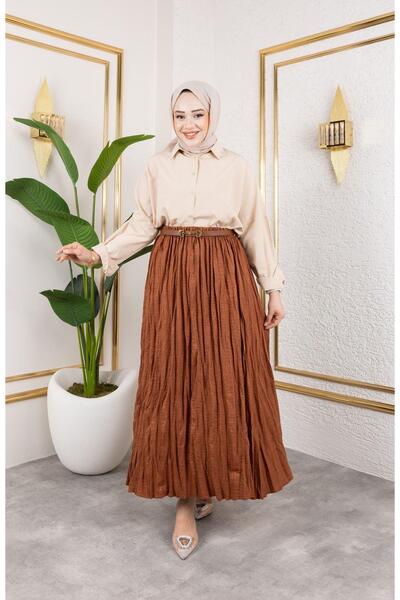 HARMAN BUTİK Wrinkled Linen Skirt