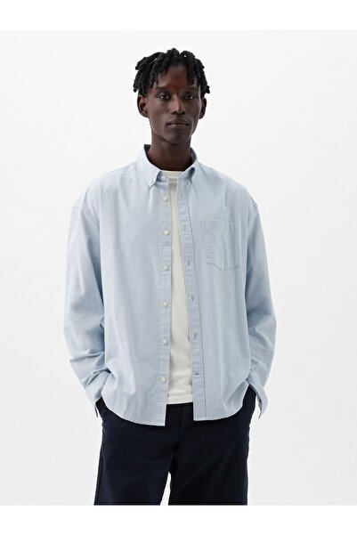 GAP Erkek Lıght Blue Logo Oversize Oxford Gömlek