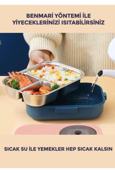 SANALTİCARETİM Pink Color Two-Layer Sauce Bowl-Stainless Steel Lunch Box with Metal Spoon Food Container 1100 ml