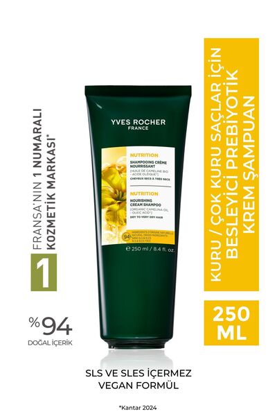 Yves Rocher Besleyici Prebiyotik Krem Şampuan-Kuru Çok Kuru Saçlar/Nutrition-SLS&SLES İçermez,Vegan-250ml
