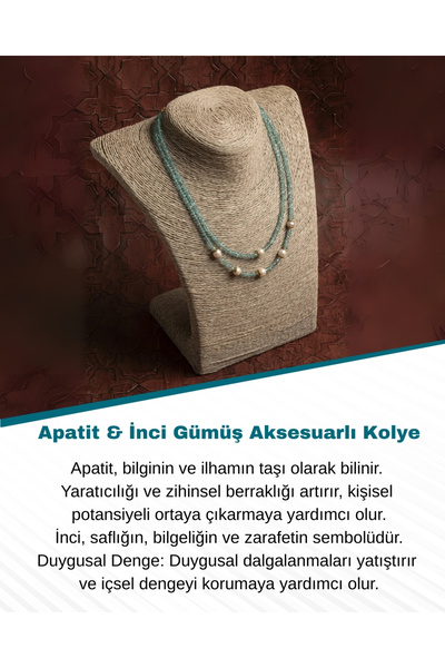 Saff Doğal Taş Sertifikalı Doğal Apatit & İnci Gümüş Aksesuarlı Kolye