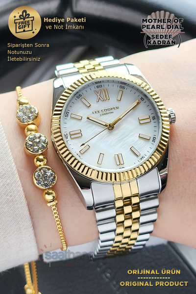 Lee Cooper Original Dial Highlighter Yellow White Case Cord Silver Gold Women's Wrist Watch