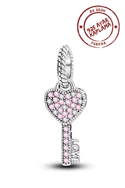 Fubena Love Yazılı Pembe Anahtar Sallantılı Charm
