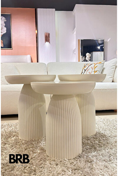 BRBSTORE Bohem Mantar 3'lü Sehpa ay taşı