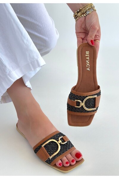 BESKAR Pier black leather slippers