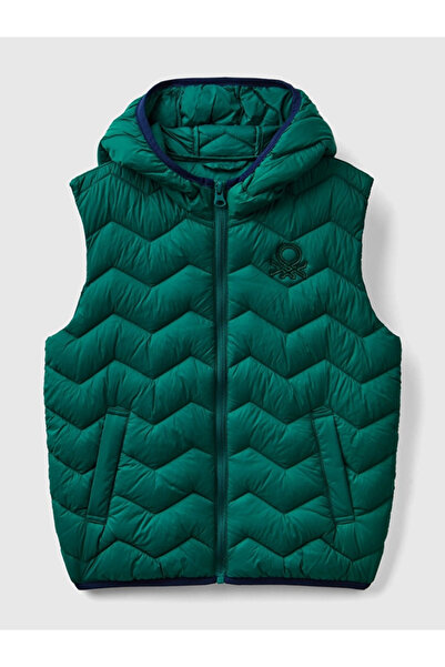 Benetton Boy's Embroidered Puffa Vest 6-14 Years Green