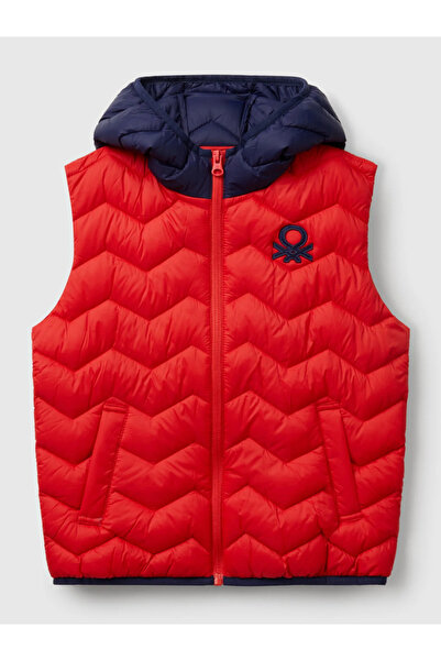 Benetton Boy's Embroidered Pufa Vest 6-14 Years Red