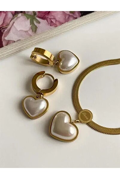 Kuşkaya Ticaret Çelik Venedik Kalp Kolye Küpe Gold Set | 14 Şubat Sevgililer ...