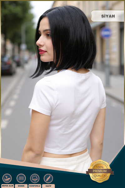 KONAK PERUK Fiber Sentetik Peruk Perçemsiz Kısa Düz - Siyah