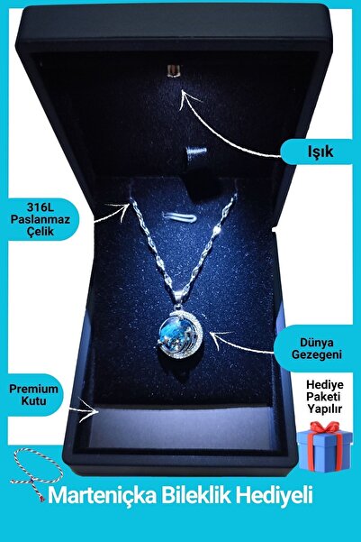 SeyCey.co Işıklı Premium Kutuda | Gökyüzü - Gezegen Kolye | Yeni Yıl Hediyesi | Yılbaşı Hediyesi Kadın