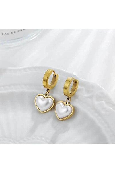 Kuşkaya Ticaret Çelik Venedik Kalp Küpe Gold | 316l Çelik - Kararmaz | Hediye Kadın