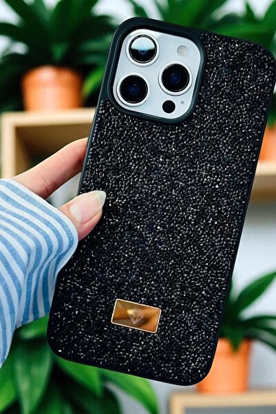 KVK PRİVACY iPhone 16 Pro Max Uyumlu – Elmas Tasarımlı, Siyah Taşlı, Işıltılı...