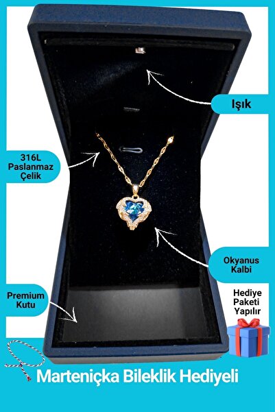 Premium Box with Light | Heart Necklace with Zircon Gemstone | Mother's Day Gift | Women