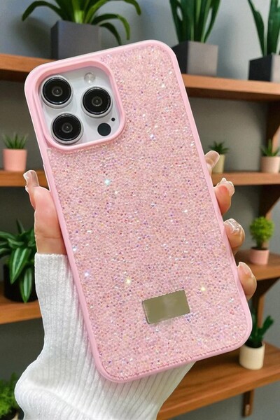 KVK PRİVACY iPhone 14 Pro Max Uyumlu – Elmas Tasarımlı, Pembe Taşlı, Işıltılı...
