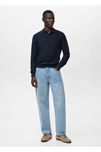 MANGO Man Mikro yapılı pamuklu polo kazak