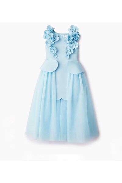 Laviella Kids Couture Kız Çocuk Mavi Renk Kuyruk Detaylı Elbise