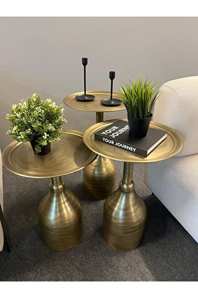 Valda Ros 3 lü Gold eskitme zigon sehpa