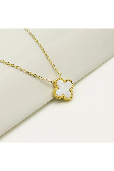 Kuşkaya Ticaret قلادة البرسيم الذهب الأبيض | فولاذ 316 لتر - غير قابل للتشويه | هدية المرأة