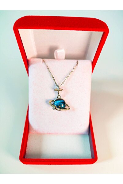 SeyCey.co قلادة الكوكب الفضي زحل الأزرق في صندوق مخملي فاخر |   فولاذ 316 لتر - غير قابل للتشويه |   هدية المرأة